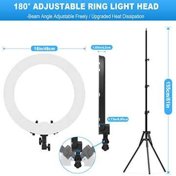 Ring Light with Stand and Phone Holder, IVISII 18 inch Ring Light，55W 5500K LED Ring Light for Live Stream/Makeup/YouTube Video, Dimmable LED Beauty Selfie Ring Light for TikTok Photography