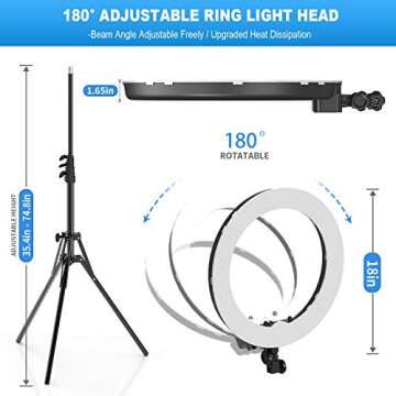 Ring Light with Stand and Phone Holder, IVISII 18 inch Ring Light，55W 5500K LED Ring Light for Live Stream/Makeup/YouTube Video, Dimmable LED Beauty Selfie Ring Light for TikTok Photography