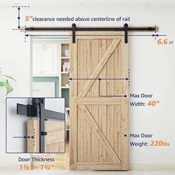 SMARTSTANDARD 6.6FT Barn Door Hardware kit, Barn Door Track, Sliding Door Hardware kit, Smoothly and Quietly -Heavy Duty Sturdy -Easy to Install, Fit 36"-40" Wide Panel (I Shape Hanger)