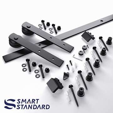 SMARTSTANDARD 6.6FT Barn Door Hardware kit, Barn Door Track, Sliding Door Hardware kit, Smoothly and Quietly -Heavy Duty Sturdy -Easy to Install, Fit 36"-40" Wide Panel (I Shape Hanger)