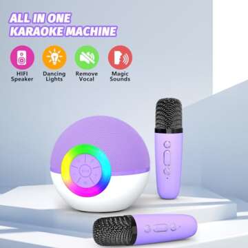 Mgaolo Mini Karaoke Machine for Kids Adults,Portable Bluetooth Speaker with 2 Wireless Microphones,Gift Toys with MP3 Player for Boys Girls 3-12 Year Old Birthday Family Home Party Present (Purple)