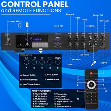 Pyle Home Audio Theater Amplifier - 5 Channel Bluetooth Stereo Amp