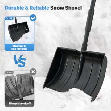 Snow Shovel for Driveway, Plastic Snow Shovels for Snow Removal with Ergonomic D-Grip, Heavy Duty 16 inch Wide Snow Shovel with Metal Handle, 48 inch Long Portable Snow Shovel for Car,Outdoor, Black