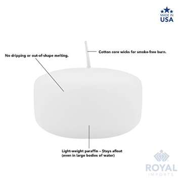 Royal Imports Floating Candles, Unscented Dripless Wax Discs, for Centerpieces, Wedding, Party, Holiday, Made in USA (Pack of 12, White, 2 Inch)