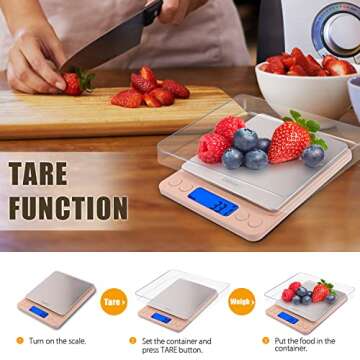 CHWARES Food Scale, Rechargeable Kitchen Scale with Trays 3000g/0.1g, Pocket Scale with Tare Function Digital Scale Grams and Ounces for Weight Loss, Dieting, Baking, Cooking, Meal Prep, Coffee, Pink