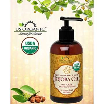 US Organic Jojoba Oil, USDA Certified Organic,100% Pure & Natural, Cold Pressed Virgin, Unrefined, Haxane Free, Sourced from Middle East directly (Large (8oz, 240ml))