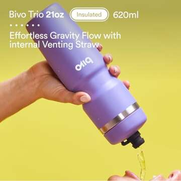 Bivo Trio 21oz Insulated Stainless Steel Bike Water Bottle - for Cycling - Fits Most Cages, Dishwasher Safe - Keeps Drinks Cold 12+ Hours - Raw