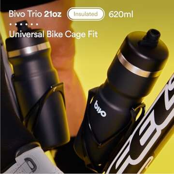 Bivo Trio 21oz Insulated Stainless Steel Bike Water Bottle - for Cycling - Fits Most Cages, Dishwasher Safe - Keeps Drinks Cold 12+ Hours - Raw