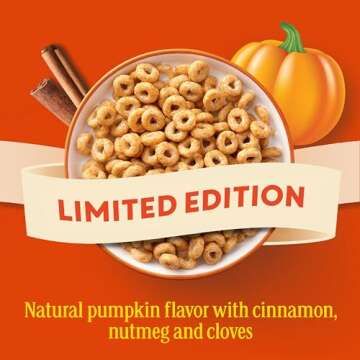 Pumpkin Spice Cheerios Cereal, Gluten Free Breakfast Cereal with Whole Grain Oats, Family Size, 18.5 OZ