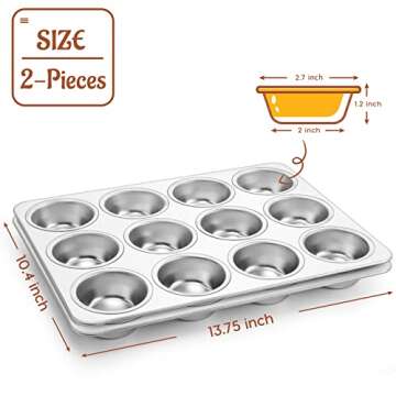 P&P CHEF Muffin Pan Cupcake Baking Pan Set of 2, 12 Cups Muffin Tin Tray, Stainless Steel Muffin Pans for Baking Mini Cake Muffin Tart Quiche, Oven & Dishwasher Safe, Non-toxic & Heavy-duty