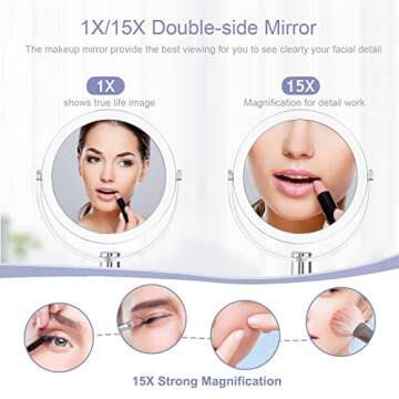 CLSEVXY Vanity Mirror Makeup Mirror with Stand, 1X/15X Magnification Double Sided 360 Degree Swivel Magnifying Mirror, 6.25 Inch Portable Table Desk Counter top Mirror Bathroom Shaving Mirror