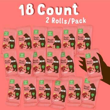 BEAR Real Fruit Snack Rolls - Gluten Free, Vegan, and Non-GMO - Strawberry – Healthy School And Lunch Snacks For Kids And Adults, 0.7 Ounce (Pack of 18)