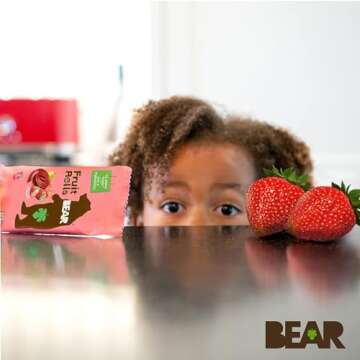 BEAR Real Fruit Snack Rolls - Gluten Free, Vegan, and Non-GMO - Strawberry – Healthy School And Lunch Snacks For Kids And Adults, 0.7 Ounce (Pack of 18)