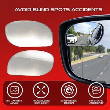 Blind Spot Convex Car Mirror: Rear view | Rearview Mirror Accessories for Car Interior - Women and Men Use Our Automotive Blindspot Mirrors for Larger Image and Improved Traffic Safety (2 pack)