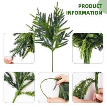 WHANLEY L&Q 23" Christmas Norfolk Pine Branches,Artificial Christmas Decorations,Norfolk Pine Stems for Xmas DIY Crafts Garland Wreath Stems Christmas Decorations Indoor,Christmas Decor 12Pcs