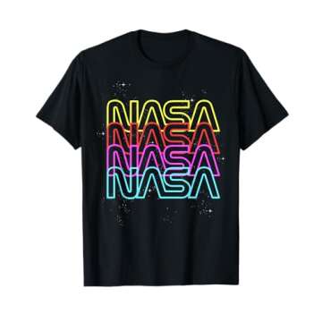 NASA Neon Rainbow Repeat Text Logo T-Shirt