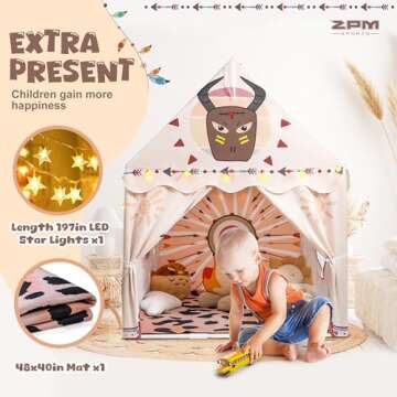 2PM SPORTS Kids Play Tent with Mat & LED Star Lights, Kids Tent Indoor for Boys and Girls, Toddler Large Playhouse Tent Outdoor, Beige Maya Childrens Play Tent Gift