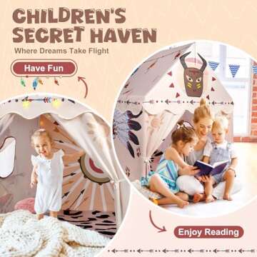 2PM SPORTS Kids Play Tent with Mat & LED Star Lights, Kids Tent Indoor for Boys and Girls, Toddler Large Playhouse Tent Outdoor, Beige Maya Childrens Play Tent Gift