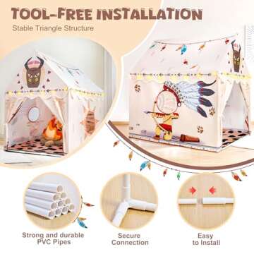 2PM SPORTS Kids Play Tent with Mat & LED Star Lights, Kids Tent Indoor for Boys and Girls, Toddler Large Playhouse Tent Outdoor, Beige Maya Childrens Play Tent Gift