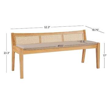 Powell Kasi Natural Low Back Cane Bench with Beige Upholstered Seat