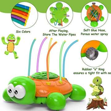 Outdoor Water Sprinkler for Kids and Toddlers Backyard Spinning Turtle Sprinkler Toy Wiggle Tubes Spray Splashing Fun for Summer Days Sprays Up to 8ft High Attaches to Garden Hose (s1)