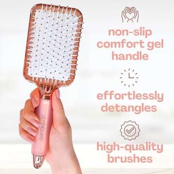 Lily England Hair Brush for Women For All Hair Types - Professional Paddle Brush for Blow Drying, Hair Detangling, & Straightening - Flat Hairbrush With Gel Handle for Easy Grip, Rose Gold