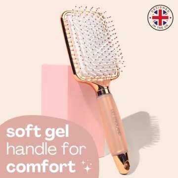 Lily England Hair Brush for Women For All Hair Types - Professional Paddle Brush for Blow Drying, Hair Detangling, & Straightening - Flat Hairbrush With Gel Handle for Easy Grip, Rose Gold