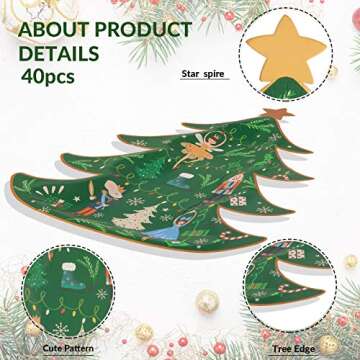 Whaline Christmas Paper Plates 40 Pieces Xmas Tree Shape Party Plates Gold Foil Nutcracker Theme Dinner Tableware Disposable Holiday Party Supplies for Christmas Home Kitchen Decoration