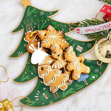 Whaline Christmas Paper Plates 40 Pieces Xmas Tree Shape Party Plates Gold Foil Nutcracker Theme Dinner Tableware Disposable Holiday Party Supplies for Christmas Home Kitchen Decoration