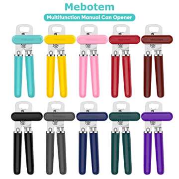 Mebotem 10 Colors Can Opener Manual Handheld Heavy Duty Hand Can Opener Smooth Edge Stainless Steel Can Openers Top Lid Kitchen Gadgets, Best Large Rated Easy Turn Knob, with Bottle Opener, Aqua Sky