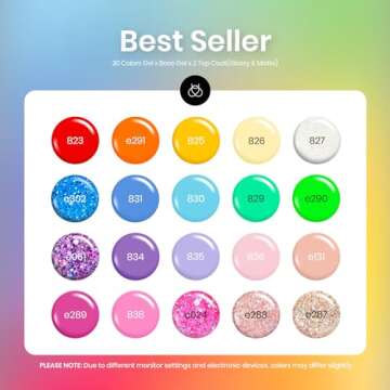 beetles Gel Polish Nail Set 23 Pcs 20 Colors Rainbow Summer Collection Green Pink Blue Glitter Nude Manicure Kit Valentine's Day Gift for Women with 3Pcs Base Matte & Glossy Top Coat Uv Lamp Needed