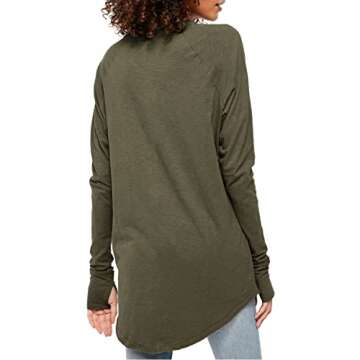 Fisoew Women's Casual Long Sleeve Tops Crew Neck Round Hem Loose T-Shirts Tunic Tops with Thumb Holes Army Green