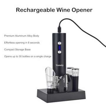 Electric Wine Opener Set with Base, Wine Accessories Set Including Rechargeable Corkscrew Wine Opener, Wine Aerator, Wine Stoppers and Foil Cutter, Perfect Wine Gifts for Wine Lovers