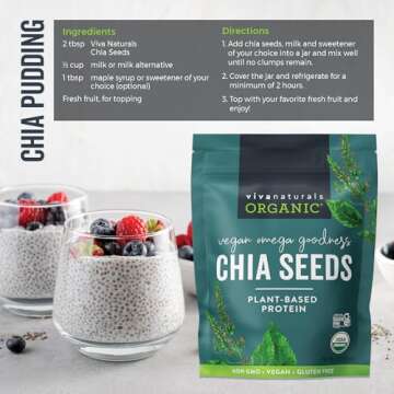 Viva Naturals Organic Chia Seeds 1 LBs - Plant-Based Omega-3 and Vegan Protein, Non-GMO Chia Seeds Organic Perfect for Smoothies, Salads and Chia Seed Pudding, Black Chia Seeds Bulk