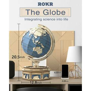 ROKR 3D Wooden Puzzle for Adults-Huge Globe Puzzle Box-Wood Model Kit
