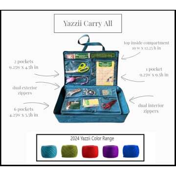 Yazzii Carry All Organizer Tote – Ultimate Craft Storage Bag with 20 pockets for Quilting Supplies, Sewing Notions, Embroidery & More - Aqua