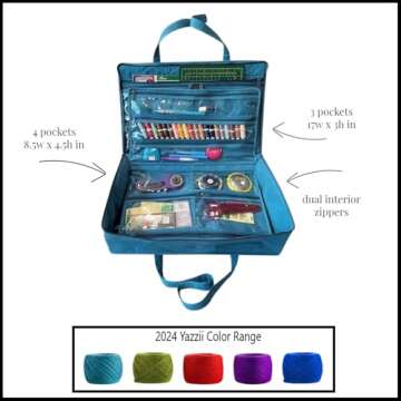 Yazzii Carry All Organizer Tote – Ultimate Craft Storage Bag with 20 pockets for Quilting Supplies, Sewing Notions, Embroidery & More - Aqua