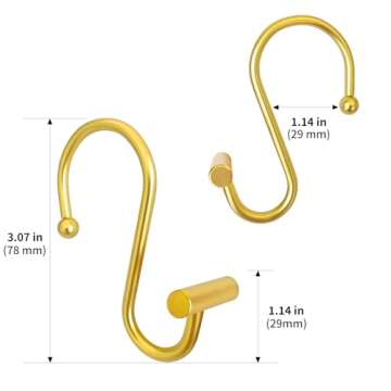 CHICTIE Gold Shower Curtain Hooks Rings, Decorative Shower Curtain Rings for Bathroom Shower Rod, Set of 12 Premium Rust-Resistant Metal Shower Hooks Hangers T Shaped Design