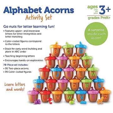 Learning Resources Alphabet Acorns Activity Set, Develops Letter Recognition, Educational Toys for Toddlers, Homeschool, Visual & Tactile Learning Toy, 78 Pieces, Ages 3+