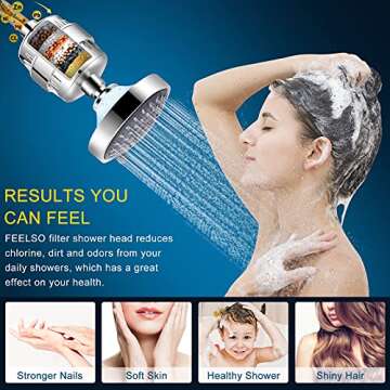 FEELSO Shower Head and 15 Stage Shower Filter Combo, High Pressure 5 Spray Settings Filtered Showerhead with Water Softener Filter Cartridge for Hard Water Remove Chlorine and Harmful Substances