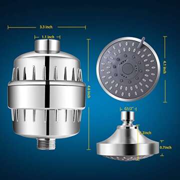 FEELSO Shower Head and 15 Stage Shower Filter Combo, High Pressure 5 Spray Settings Filtered Showerhead with Water Softener Filter Cartridge for Hard Water Remove Chlorine and Harmful Substances