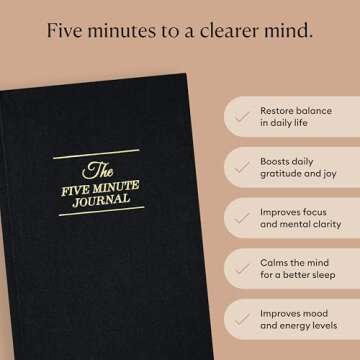 Intelligent Change The Five Minute Journal, Original Daily Gratitude Journal 2025, Reflection & Manifestation Journal for Mindfulness, Undated Daily Journal with Gold Foiling, Plastic-Free, Black