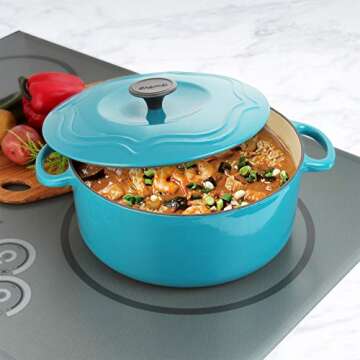 Chantal Cast Iron Dutch Oven, 5 qt, US formulated Premium Enamel, Sea Blue