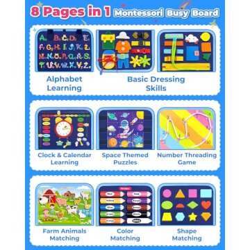 Gojmzo Busy Board Montessori Toys for 1 2 3 4 Year Old Boy Birthday Gifts, Busy Book Sensory Toys for Toddlers 1-3, Toddler Boy Toys Age 1-2, 2-4, Learning Educational Toy Travel Activities