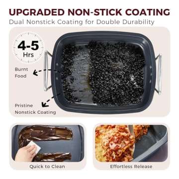 HONGBAKE Nonstick Turkey Roasting Pan with Rack - 18.7×13.6 Inch Extra Large Roaster Pan for 25 lb Chicken, Deep Turkey Tray for Oven, U-Shaped Rack, Wider Handles, Heavy Duty, Non Toxic, Grey