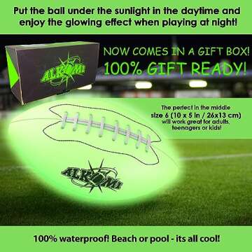 ALKOMI Glow in The Dark Football, Light Up Football, Holographic Football, Glow in Dark Football Youth Size 6, Sports Gifts for Boys