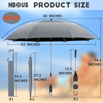 NBtoUS 2 PACK Beach Umbrella with Universal Clamp - Sun Protection