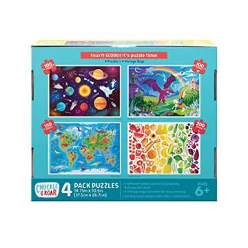 Chuckle & Roar - 4 Pack Space, World Map, Fantasy, Food Puzzles - Larger Pieces Designed for Preschool Hands - 100 & 200 PC Jigsaw Puzzles