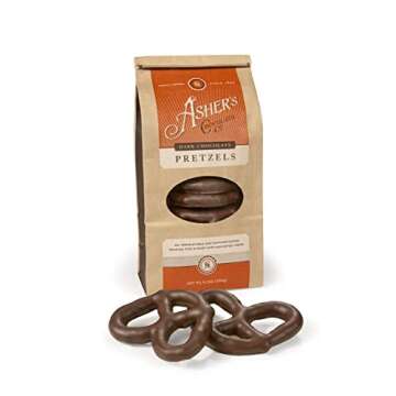 Asher's Chocolates, Chocolate Covered Pretzels, Gourmet Sweet and Salty Candy, Small Batches of Kosher Chocolate, Family Owned Since 1892 (6.5oz, Dark Chocolate)