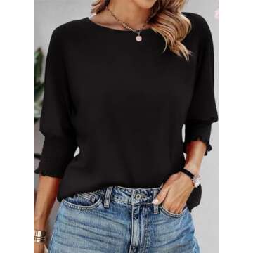 Dokotoo Black Short Sleeve Shirts for Women 2024 Spring 2025 Trendy Summer Tops Business Casual Outfits Teacher Fashion Womens Blouses Top Women's T-Shirts 3/4 Length Sleeve Womens Tops Clothes